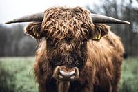 Schottischer Highlander in den Wäldern von Schinveld