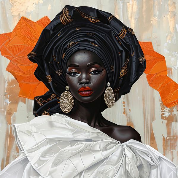 Afrikanische Frau in Orange und Gold von Poster Art Shop