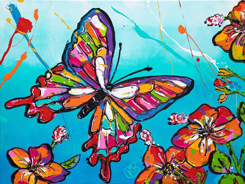 Schmetterling im Blumengarten von Happy Paintings / Renata Rolefes