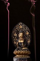 Buddha met gekleurde wierrook