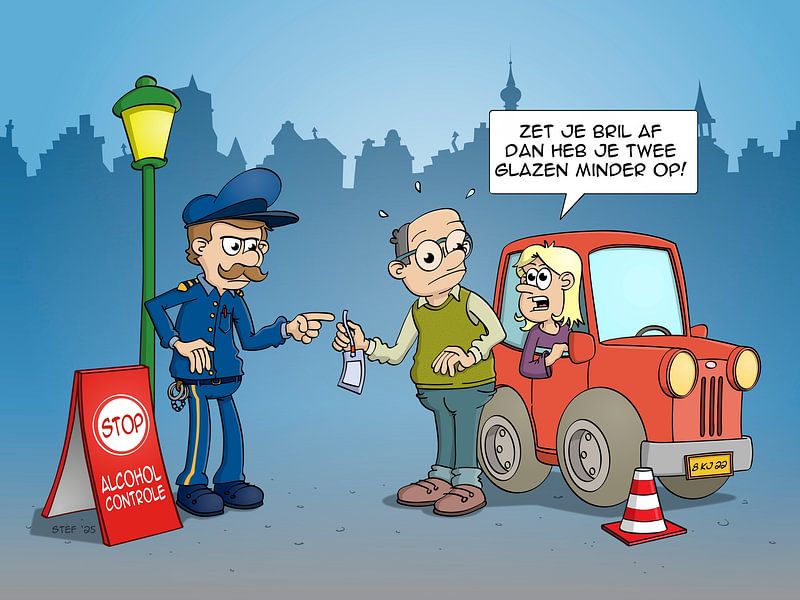 Cartoon; Die Brille abnehmen und zwei Gläser weniger aufsetzen von Galerie Ringoot