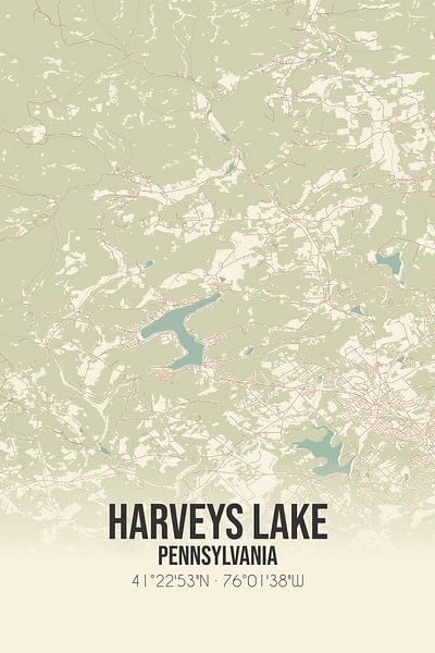 Alte Karte von Harveys Lake (Pennsylvania), USA. von Ortsdrucke
