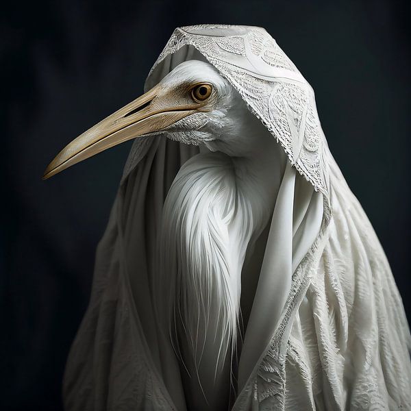Crane in white veil by Bianca ter Riet