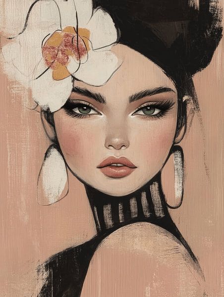 Modernes Porträt in Terrakotta, schwarz und weiß von Carla Van Iersel