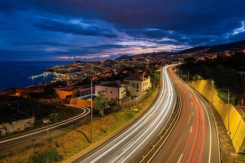 Driving into the night in Funchal Madeira by Jeroen de Jongh Photography