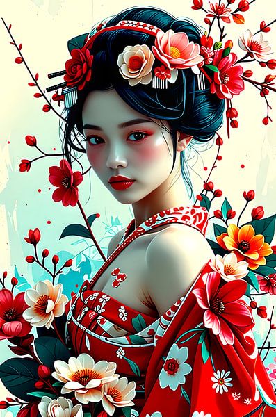 Geisha orientale avec des fleurs par Egon Zitter
