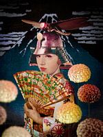 Japanische Schönheit, Berg Fuji, Libelle, Kimono und Dahlien