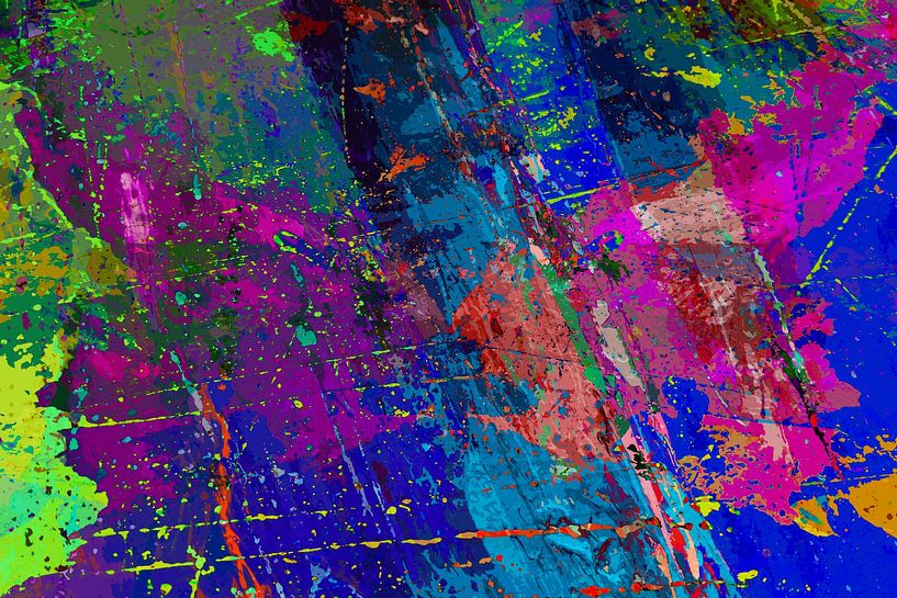 Modernes, abstraktes digitales Kunstwerk in Blau Rosa Grün von Art By Dominic