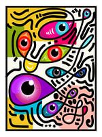 Colorful Eyes in Abstract Black Lines