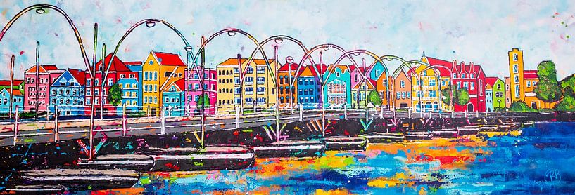Handelskade mit Pontjesbrug Curaçao von Happy Paintings / Renata Rolefes