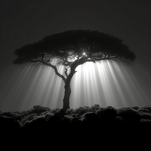 Tree with Light Harps in black and white by Karina Brouwer