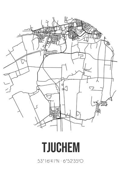 Tjuchem (Groningen) | Map | Black and white by Prints of Place