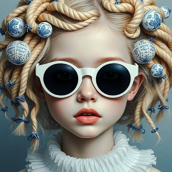 A portrait of a young girl dutch delft blue . by J.a Dijkstra