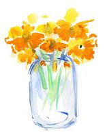 Ringelblumen im blauen Glas