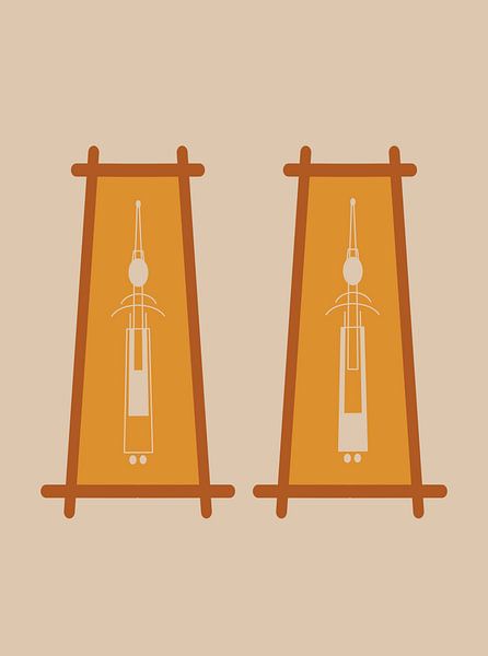 Abstract illustration of Thai dolls in costume in orange and beige by UMA Digital NL