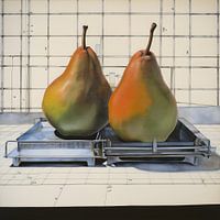 Pear Pair on Blueprint - Still Life Precision - Wall Art