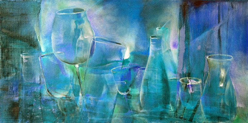 Party: Flaschen, Krüge und Gläser in blau und türkis von Annette Schmucker