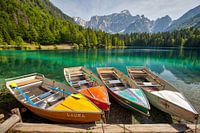 Boats at a mountain lake