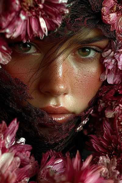 Frau mit Blumendruck von Egon Zitter