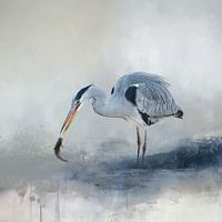 Peinture abstraite à l'aquarelle avec un oiseau en bleu et beige