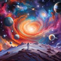 Cosmic Nebula with Astronaut - A Colour Spectacle in Space