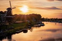 Sunset over the river Vecht in Ommen (with windmill)