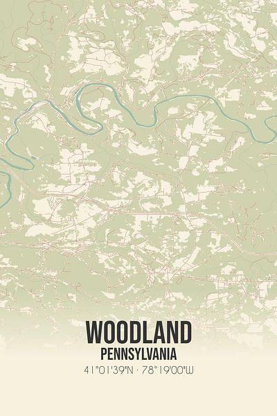 Alte Karte von Woodland (Pennsylvania), USA. von Ortsdrucke
