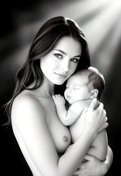 Mère avec enfant en noir et blanc par Egon Zitter