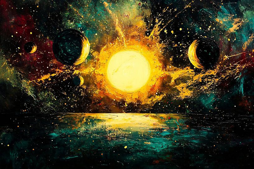 Planètes abstraites et explosion de lumière par Imperial Art House