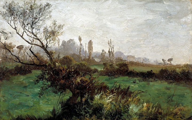 Paysage de Carlos de Haes-Lente, herbe verte, Paysage antique par finemasterpiece