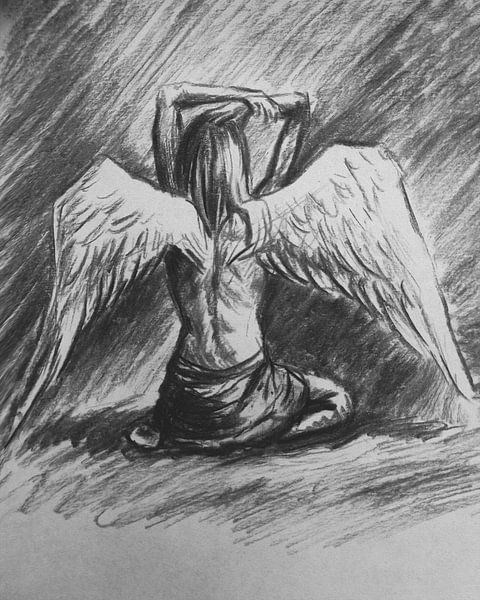 Charcoal drawing angel by Emiel de Lange