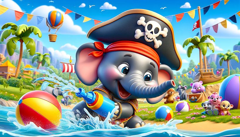 Le petit éléphant pirate profite de la fête de l'eau par artefacti