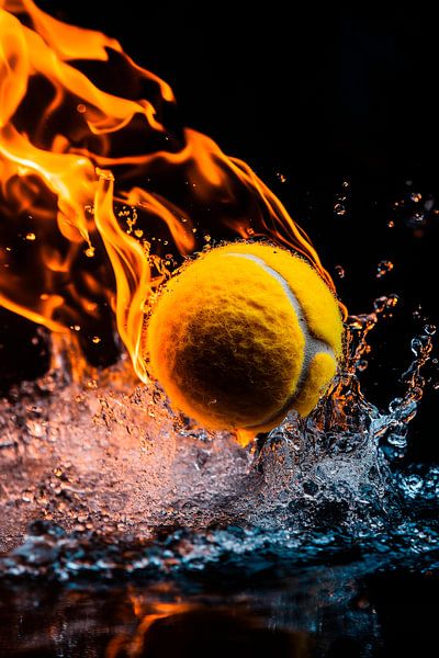 Burning tennis ball in the water by Poster Art Shop