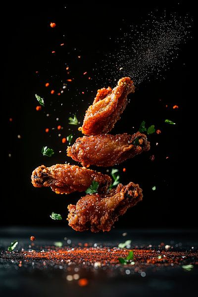 Crispy chicken wings in ascending motion by Poster Art Shop