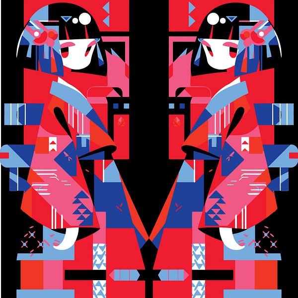 Fille japonaise abstraite moderne - Kimono géométrique par Ramy Salah Hefny