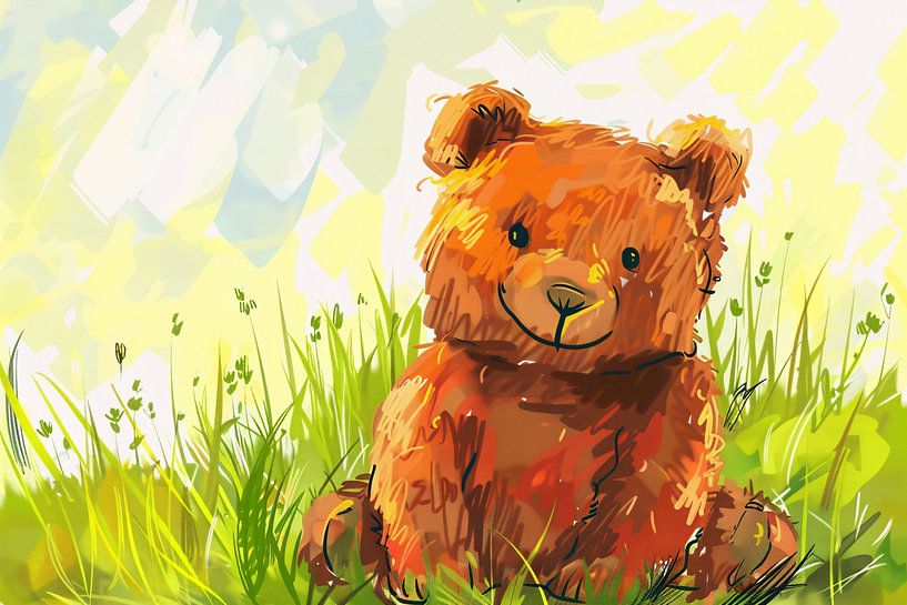 Cute bear in summer landscape by Imperial Art House