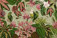 Exotische Grüne Papagein Im Vintage Blüten Dschungel