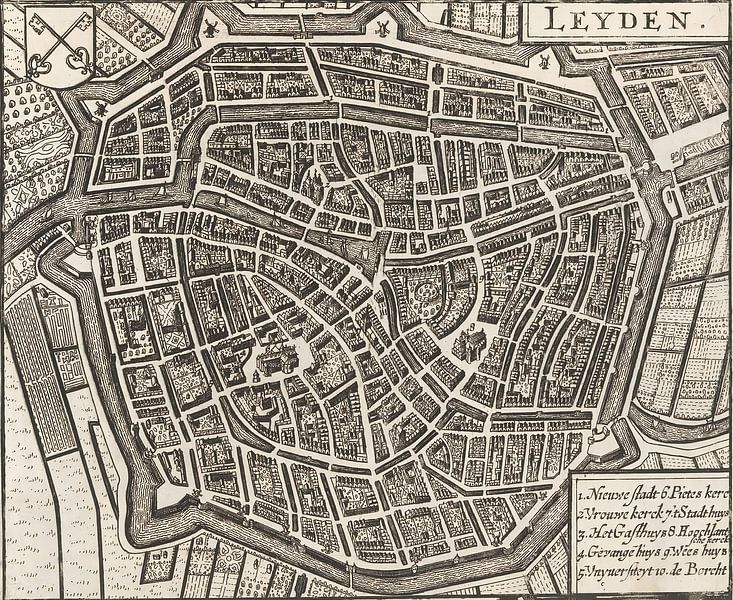 Eine alte Karte von Leiden. Historischer Stadtplan von Leiden, Altes Leiden von Nederlands Erfgoed
