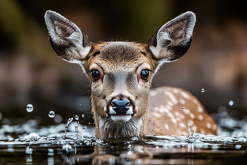 Young deer with splashing water by Art & Soul Creations