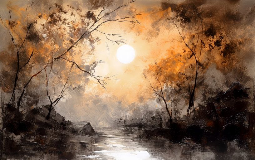 Moderne abstrakte Malerei Sonnenuntergang von Preet Lambon