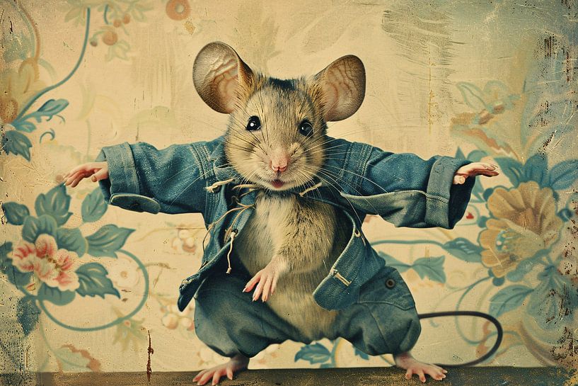 Niedliche Maus im Vintage-Stil gekleidet von Imperial Art House