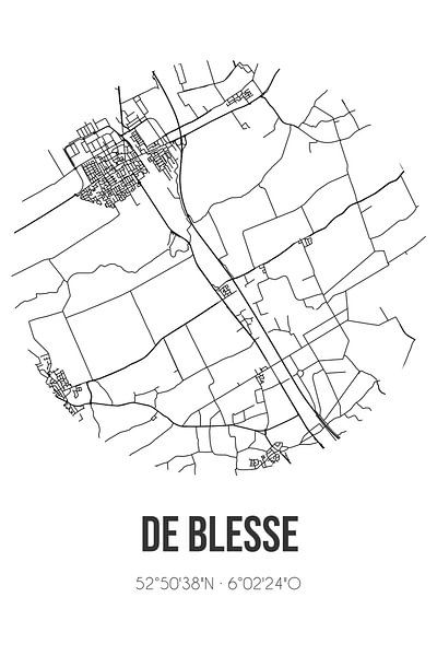 De Blesse (Fryslan) | Landkaart | Zwart-wit van Stad & Wand