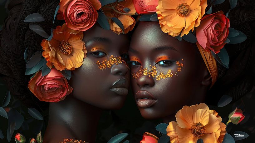 afrikanische Frau mit Blumen von Gelissen Artworks