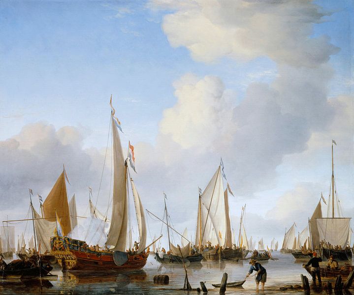 Ruhig: Eine Staatenyacht unter Segel, Willem van de Velde der Jüngere von Meisterhafte Meister