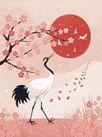 Grues et fleurs - Art mural de la sérénité japonaise