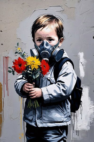 Child with flowers and gas mask by Imperial Art House