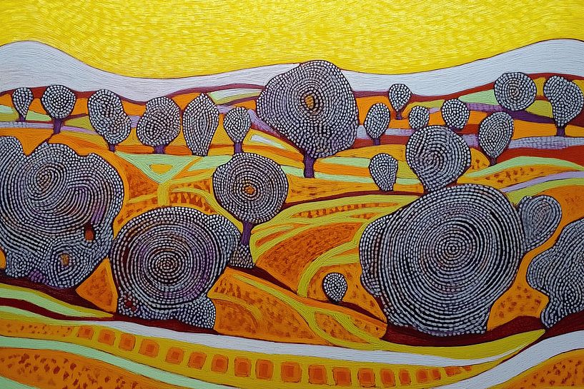 Bunte Landschaft im pointillistischen Stil von Ton Kuijpers