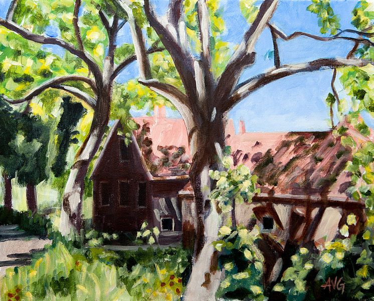 Bauernhof im Gegenlicht von Antonie van Gelder Beeldend kunstenaar