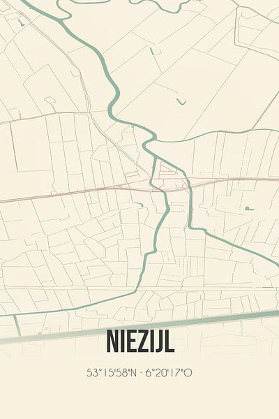 Carte ancienne de Niezijl (Groningen) par Affiches de lieux