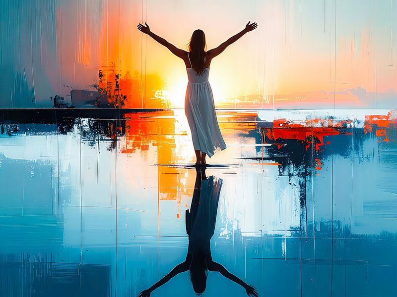 Frau im Wattenmeer bei Sonnenaufgang-02 von Rautenberg Digital Art Maritim